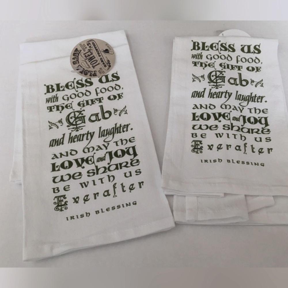 Flour Sack Hand Towels Set of 2 With Irish Blessing - New With Tags